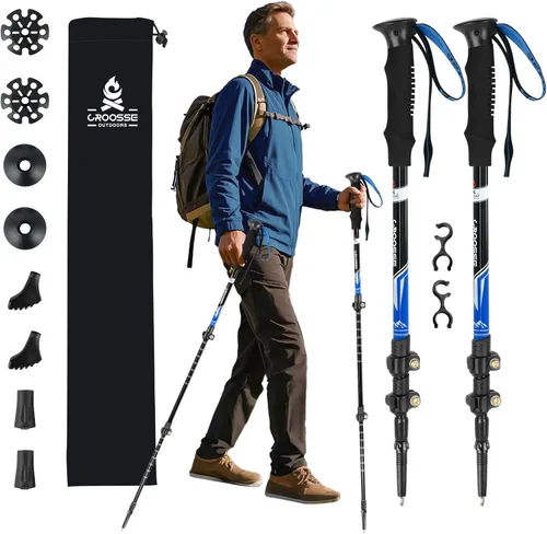 Bastones de trekking ligeros y plegables para senderismo – Paquete de 2 bastones de senderismo ajustables, bastones de aluminio para esquí, caminata