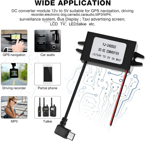 Miniatura 6 de Weewooday Paquete de 2 convertidores de 12 V a 5 V CC, regulador de voltaje de módulo Buck de ángulo recto de 3A 15 W, adaptador de corriente