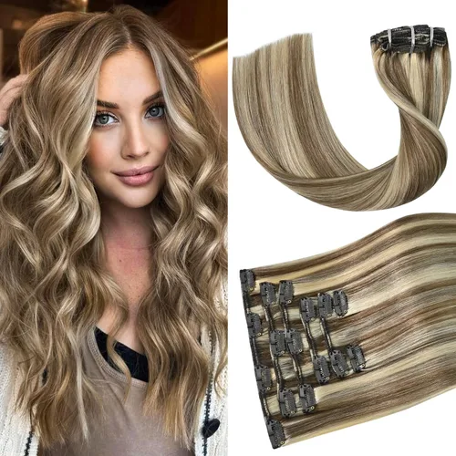 Miniatura 20 de Aison Extensiones de cabello humano real con clip, color marrón oscuro, 2.47 onzas, cabello humano Remy, 12 pulgadas, para mujeres, 7 unidades, 16
