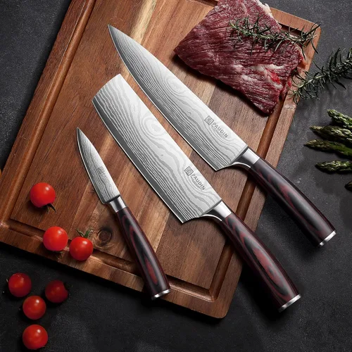 Miniatura 6 de PAUDIN Juego de cuchillos de cocina, 3 piezas de acero inoxidable de alto carbono, juego de cuchillos de chef profesionales con hoja ultra afilada