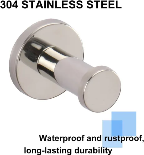 Miniatura 2 de Ganchos para toallas de baño, paquete de 6 ganchos redondos para abrigos, gancho resistente para bata montado en la pared, colgador de ropa Cromo