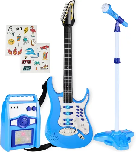 Miniatura 10 de Best Choice Products Juego de guitarra musical eléctrica para niños, kit de inicio de guitarra de juguete con 6 canciones de demostración, barra