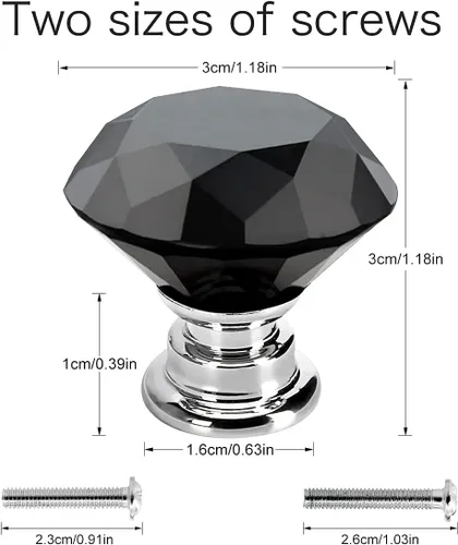 Miniatura 6 de Akstore 6 pomos de cristal para gabinetes de 1.18 pulgadas (1.181 in) con forma de diamante, para cajones de cocina, aparador, armario, tiradores