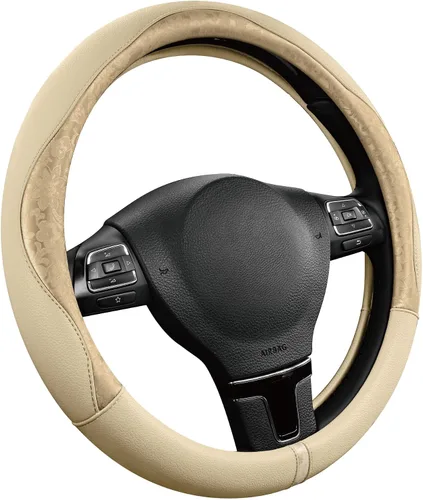 Miniatura 22 de PIC AUTO Funda para volante, diseño de retazos de cuero estampado negro, ajuste universal de 14.5 a 15.5 pulgadas, antideslizante, sin olor, piel