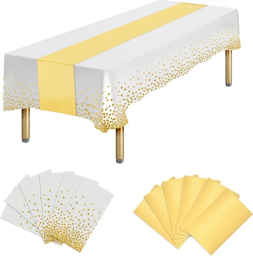 Miniatura 11 de Paquete de 12 manteles rectangulares de plástico negro desechables y satinados, mantel rectangular negro y dorado para cumpleaños, aniversario