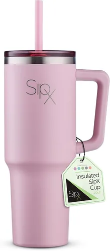 Miniatura 24 de SipX™ Vaso aislado de 30 onzas con asa y pajita, acero inoxidable aislado al vacío, a prueba de fugas, apto para portavasos - Perfecto para café