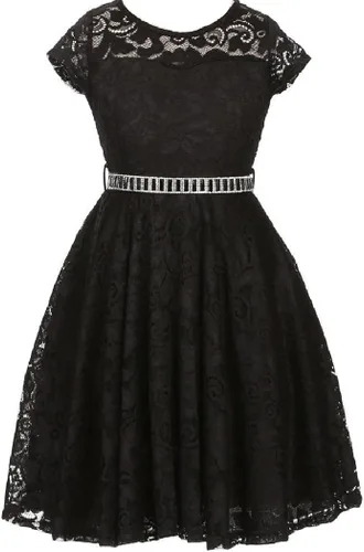 Little Girl - Vestido de niña con manga de encaje y cinturón de piedras
