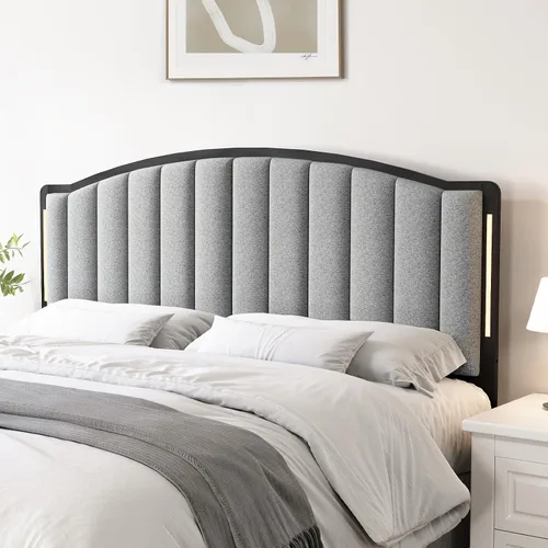 Miniatura 13 de Cabecera para cama tamaño Queen con luces LED, cabecera tapizada de canal vertical acolchonado, solo cabecero de terciopelo, marco de fijación
