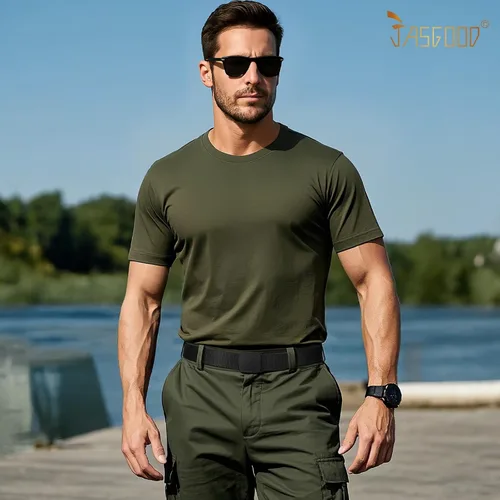 Miniatura 5 de JASGOOD Cinturón de hombre de lona de nailon transpirable, estilo militar táctico, con hebilla de plástico