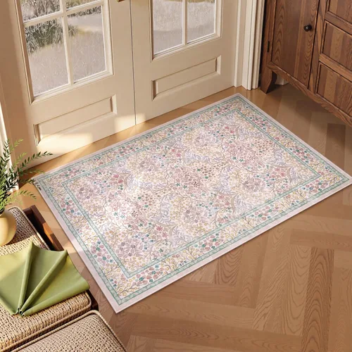 Miniatura 33 de Lahome Tapete floral lavable, suave, para entrada y cocina, 2 x 3 pies, antideslizante, bohemio, ultradelgado, fácil de limpiar, para interior, Azul