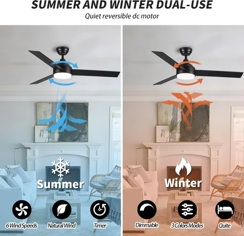 Miniatura 5 de Ventiladores de techo con luces y control remoto, ventilador de techo de perfil bajo de 42 pulgadas, ventilador de techo negro reversible silencioso