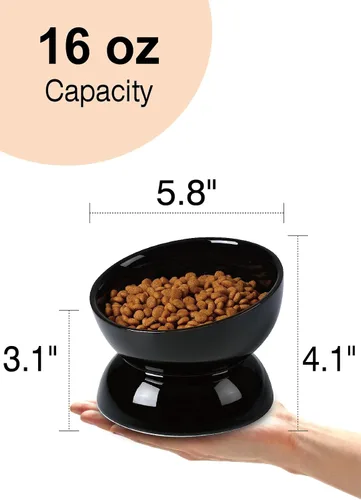 Miniatura 3 de ABRUTY Cuenco de agua para gatos, cuencos elevados de cerámica de 16 onzas, plato de comida para mascotas inclinado y elevado en 15°, antivómito