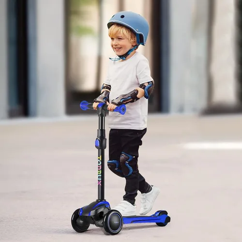 Miniatura 4 de TONBUX Patinete para niños de 3 a 12 años, patinete para niños pequeños con 4 alturas ajustables, patinete de 3 ruedas con luces, diseño de Azul