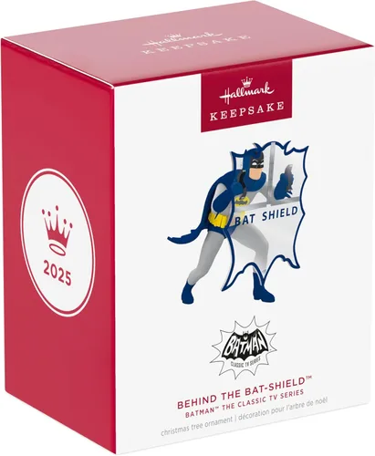 Miniatura 7 de Adorno de Navidad Hallmark Keepsake 2025, Batman de la serie clásica de televisión detrás del escudo del murciélago, regalos para los fans de DC