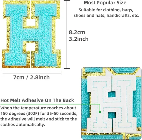 Miniatura 7 de Jongdari Letras termo-adhesivas de felpilla para ropa, parches de letras del alfabeto con brillantina para coser, con adhesivo planchado, 4 Azul