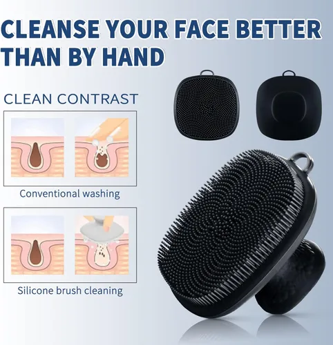 Miniatura 3 de Limpiador facial de silicona, paquete de 2 unidades para hombres, cepillo de limpieza facial de silicona, cepillo de lavado facial manual, Negro