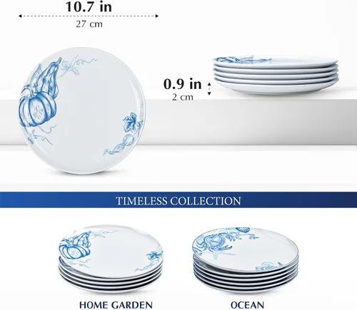 Miniatura 8 de Minh - Platos de porcelana largos de 10.7 pulgadas, juego de 6, resistentes a astillamientos y arañazos, aptos para horno hasta 482°F, aptos