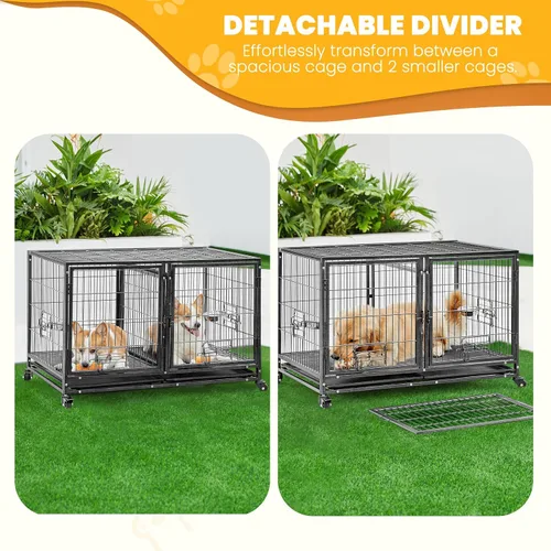 Miniatura 8 de Yaheetech Jaula Apilable para Perros con Divisor de 43'' Rodante Jaula de Servicio Pesado para Perros con Parte Superior Abierta/2 Bandejas