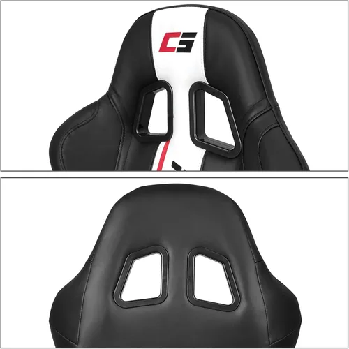 Miniatura 5 de IKON MOTORSPORTS, Asientos universales para vehículos de carreras con deslizadores dobles, de piel sintética negra con rayas blancas, reclinable