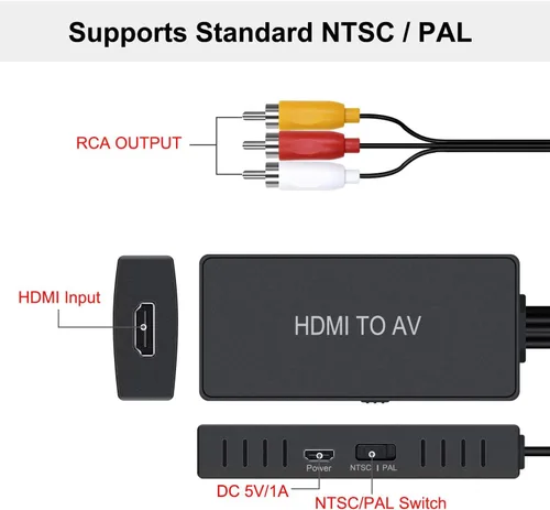 Miniatura 3 de LVY Convertidor HDMI a RCA, adaptador de convertidor de audio de vídeo compuesto HDMI a AV, compatible con PAL/NTSC para PC portátil HDTV DVD