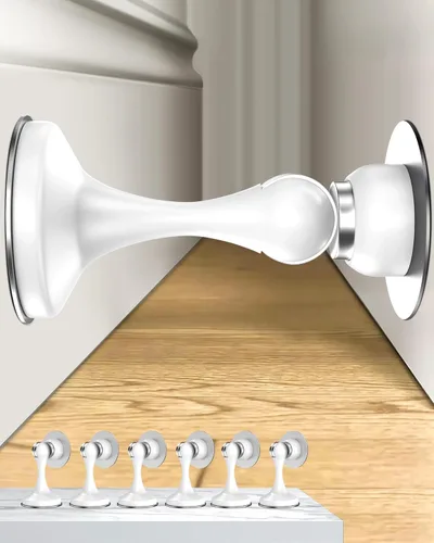 Miniatura 12 de Crosize Topes magnéticos para puerta, paquete de 4, topes de puerta de acero inoxidable para montaje en pared y piso, soporte de puerta mantiene