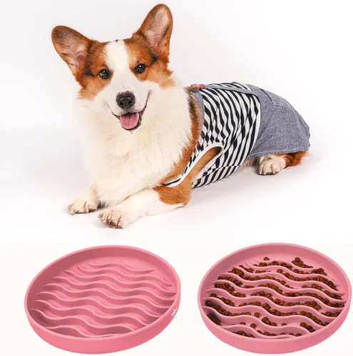 Miniatura 6 de Tazones de alimentación lenta para perros, tazón de silicona antigolpe, comedero lento para mascotas y cachorros con ventosas, apto para Rosado