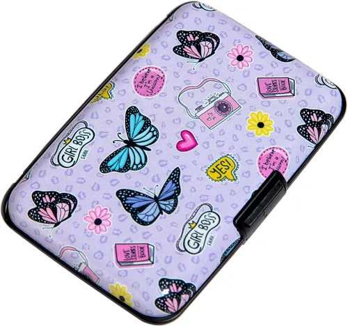Miniatura 26 de Porta tarjetas de crédito pequeño con bloqueo RFID, cartera metálica delgada, mini, de aluminio, funda dura para mujeres y hombres