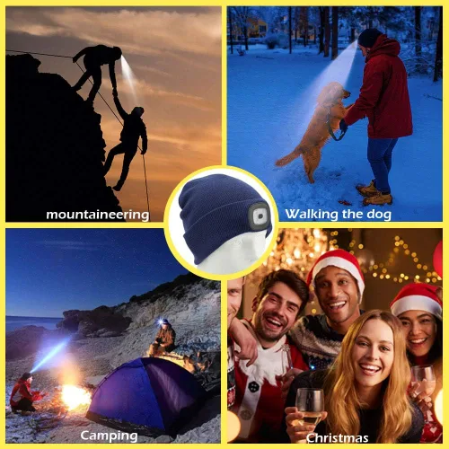 Miniatura 44 de CENSGO Gorro unisex con luz LED recargable por USB, regalos para papá, padre, hombres, marido, cálido gorro de punto