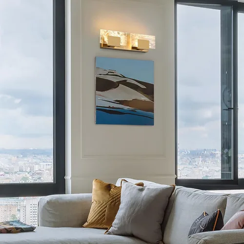 Miniatura 7 de Luz LED para Tocador de Baño: Accesorios de Iluminación Modernos de Acrílico en Dorado Cepillado de 16 pulgadas - 2 Luces Contemporáneas de Acabado
