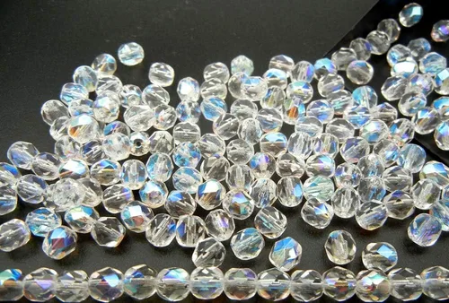 Miniatura 5 de 0.315 in, 150pcs, Crystal AB, Preciosa Checa Fuego Pulido Redondo Perlas de Vidrio Facetado, Aurore Borealis