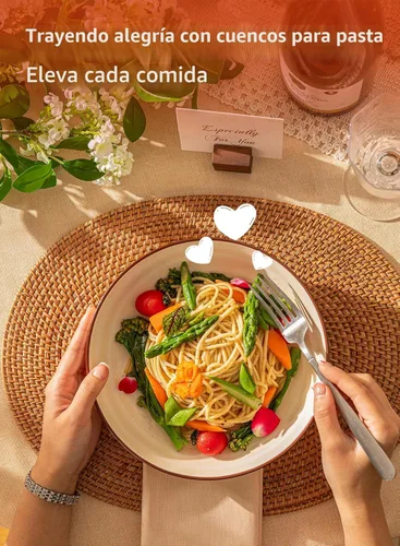 Miniatura 3 de Sweese Paquete de 6 cuencos de cerámica para pasta, neutros, extra grandes, 30 onzas líquidas, duradero, grado profesional