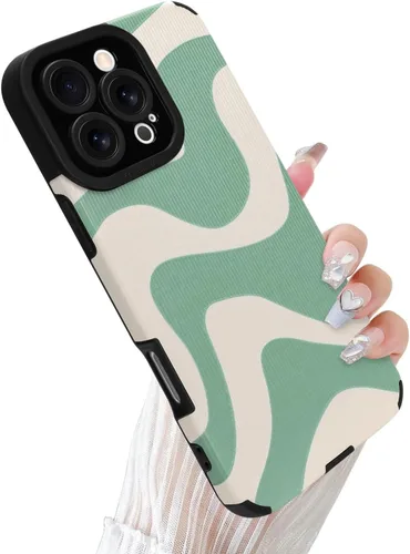 Miniatura 56 de Funda Wlxee para iPhone 15 Pro Max con patrón de ola, TPU suave con parachoques, cuero PU, diseño de cebra lindo para mujeres y niñas - Negro Gris