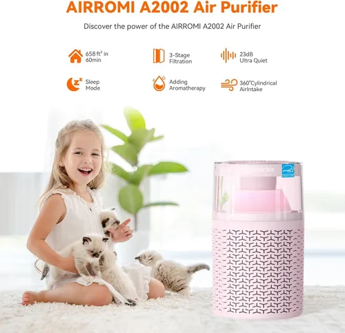 Miniatura 3 de AIRROMI Purificador de aire para mascotas para el hogar y el dormitorio, filtro de carbón activado HEPA, elimina la caspa y el olor de las mascotas