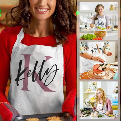 Miniatura 2 de Delantal con nombre inicial personalizado, regalos de cocina para mujeres y hombres, diseño inicial personalizado, para cocinar, barbacoa, parrilla