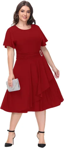 Miniatura 5 de Hanna Nikole Women Plus Size Empire Waist Cocktail-Party-Dress, Flowy Ruffle Cascade Wedding Guest Dress with Rhinestone