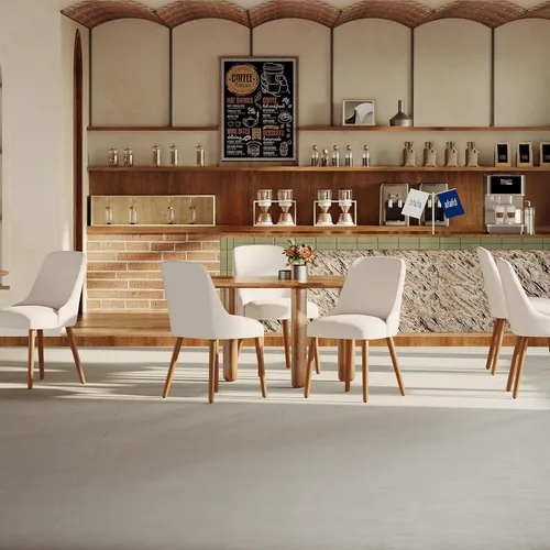 Miniatura 5 de MALOL Juego de 4 sillas de comedor tapizadas con patas de madera, sillas de cocina acolchadas con respaldo alto para comedor, restaurante y Beige-New
