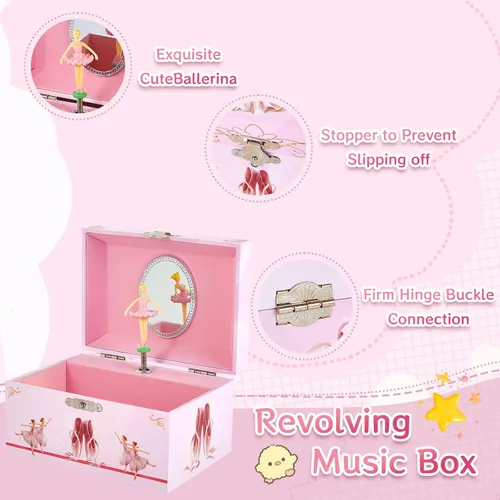 Miniatura 2 de Joyero musical de bailarina con bailarina giratoria para niñas, juguetes para niños, caja de música, para edades de 3 a 10 años, regalos