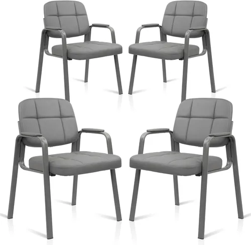 Miniatura 39 de CLATINA Sillas de recepción de espera sin ruedas, silla de invitados de cuero con brazos acolchados, modernas sillas de escritorio de oficina marrón