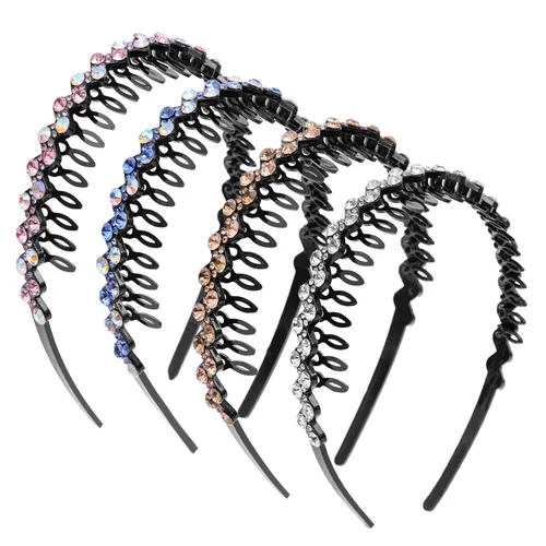 Miniatura 15 de Diademas con pedrería para mujeres y niñas, 4 piezas de diadema brillante de cristal antideslizante, diadema de cabello de pedrería sólida