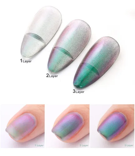 Miniatura 3 de Major Dijit Chameleon - Esmalte de uñas holográfico con purpurina de secado rápido, esmalte de uñas cromado iridiscente brillante (02)
