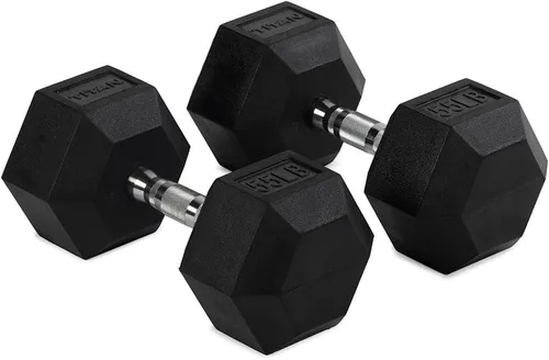 Miniatura 12 de Titan Fitness Pair Rubber Coated Hex Dumbbells, Roll-Resistant Hexagonal Free Weights, Chrome-Coated Handles with Knurling, Strength Training