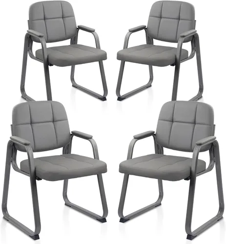 Miniatura 41 de CLATINA Sillas de recepción de espera sin ruedas, silla de invitados de cuero con brazos acolchados, modernas sillas de escritorio de oficina marrón