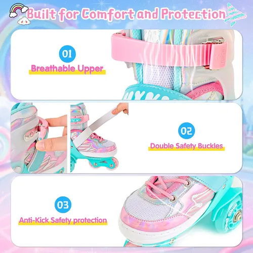 Miniatura 5 de HYKID Patines de Ruedas para Niños Pequeños, 4 Tamaños Ajustables, Iluminación Divertida, Tipo de Seguridad de Tres Puntos, Parte Superior