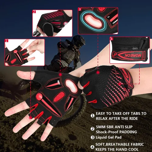 Miniatura 2 de MOREOK Guantes de ciclismo para hombres y mujeres con almohadilla de gel de 0.197 in - Bicicleta de carretera MTB, ciclismo, entrenamiento