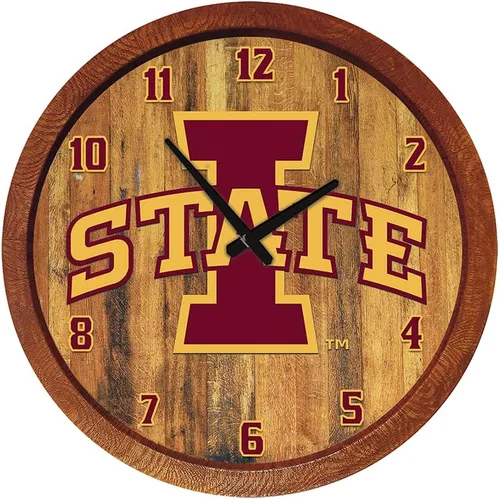 Miniatura 90 de The Fan-Brand NCAA Oklahoma Sooners: Reloj de pared con parte superior de barril de imitación para decoración de bar, decoración de fiesta