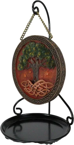 Miniatura 6 de Ebros Gift Nature Spirit Green Celtic Yggdrasil Árbol de la vida con raíces de nudos sagradas Redondo Medallón Disco de reflujo de incienso Soporte