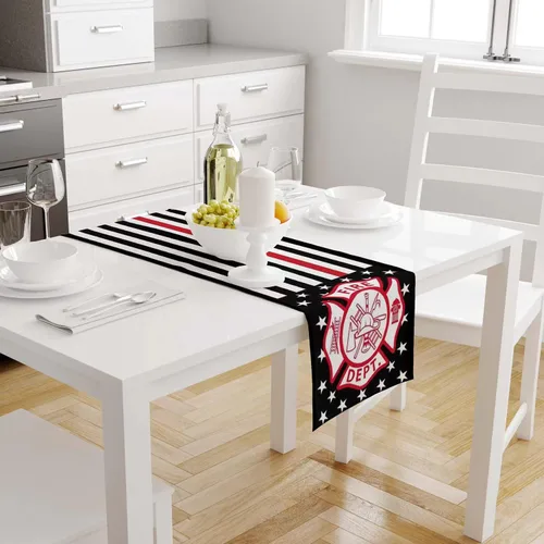 Miniatura 4 de Camino de mesa con temática de bombero, mantel de cocina y comedor, para decoración de fiestas en interiores y exteriores, 13 x 72 pulgadas