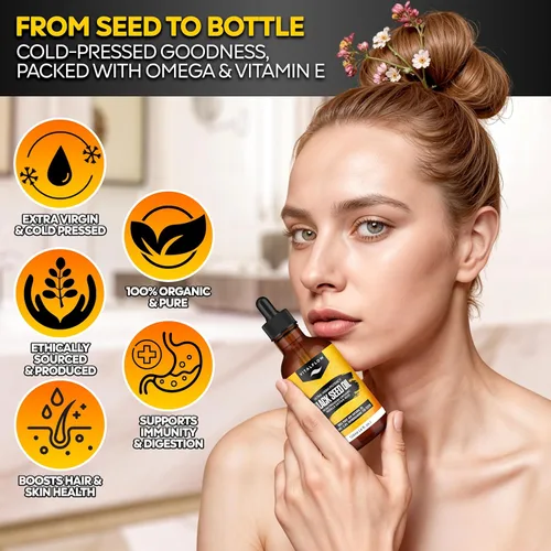 Miniatura 5 de VITALFLOW Aceite de semilla negra orgánica de 4.1 fl oz 100% puro y natural prensado en frío Contenido de timoquinona ultra alto Para