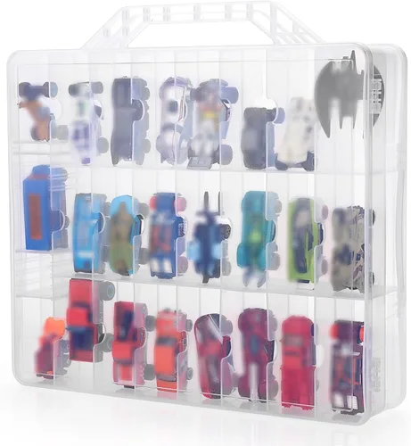 Miniatura 8 de BTSKY Organizador de almacenamiento de juguetes de doble cara con 48 compartimentos, organizador de juguetes para autos de ruedas calientes, autos