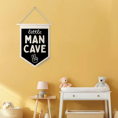 Miniatura 5 de Qpenm Cueva del Hombre Pequeño Bandera Colgante de Pared en Lienzo, Decoración para Habitación de Niños, Banderines Modernos en Blanco y Negro